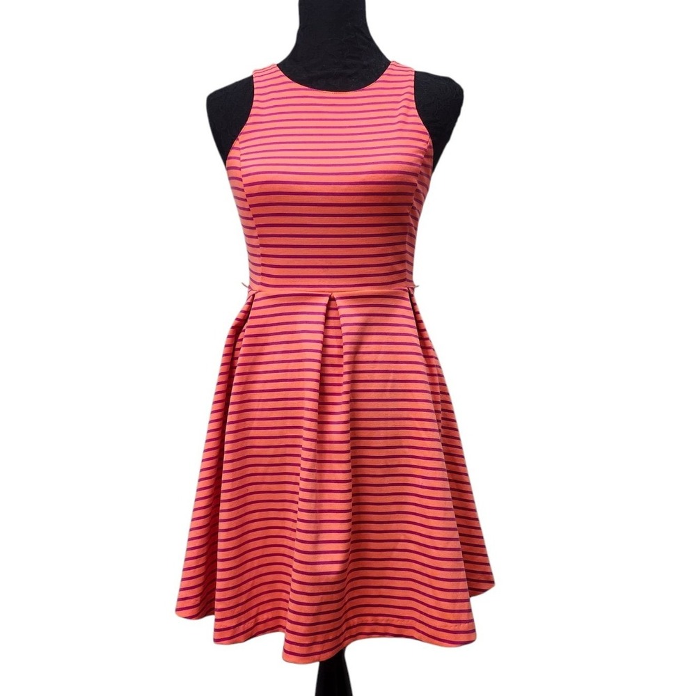 L'Amour Nanette Lepore Dress Orange Purple Striped‎ Cutout Back Fit Flare S
